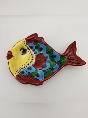 Vintage, Tabletops Gallery, Brightly Hand Painted Ceramic Fish Trinket Dish